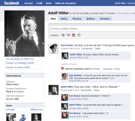 Aperçu de la page Facebook d'Adolf Hitler
