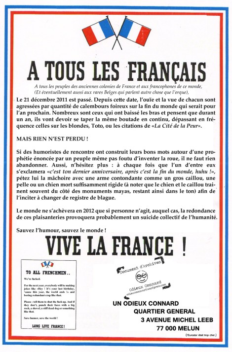 La pelle du 31 - dites non aux blagues sur 2012, thème à peu près aussi original à l'heure actuel que celui des zombies