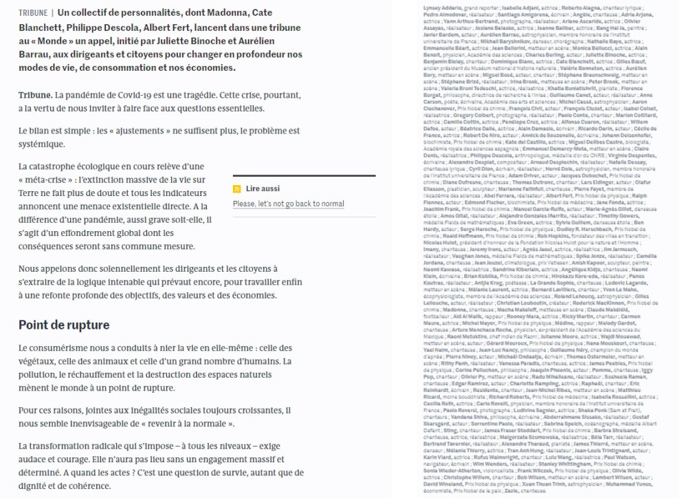 Notez que c'est une énième tribune avec des millionnaires contre le capitalisme, quelle belle époque.